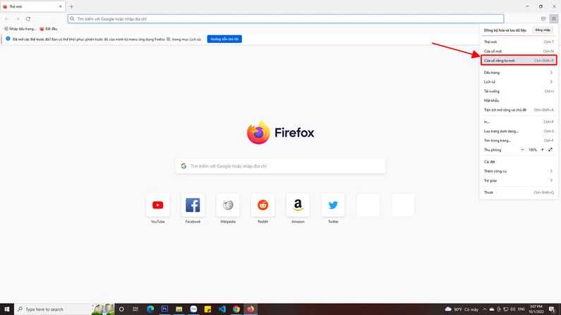 Sử dụng cửa sổ ẩn danh Firefox